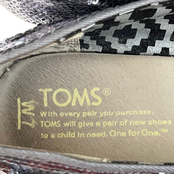 TOMS Womens Silver Sequin Peep Toe Wedge Heels Size W7 Glitter Party Shoes - Picture 11 of 12